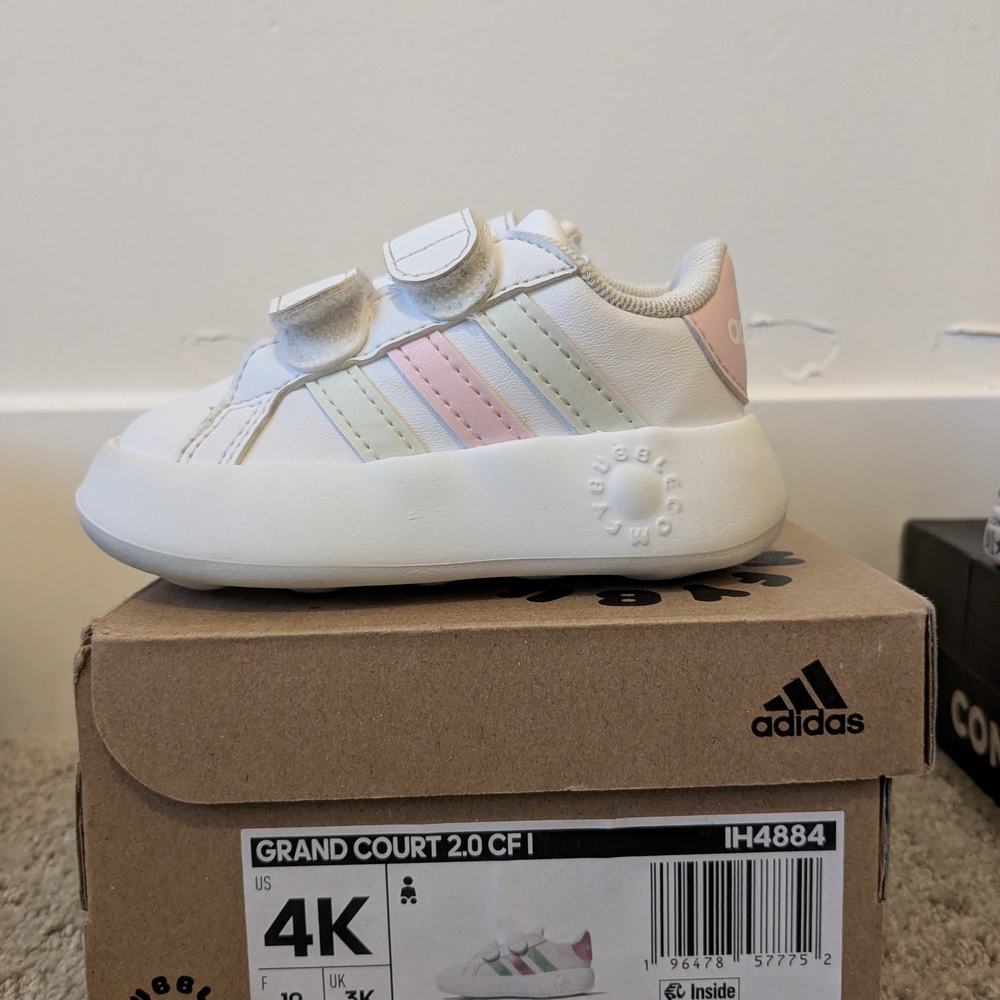 Adidas Kids Grand Court 2.0 CF White with Pastel Stripes